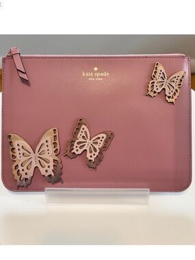 Kate Spade NWT Gia All the Buzz Clutch Butterfly Applique Dusty Peony MSRP $149